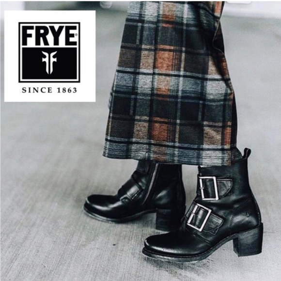 Frye Sabrina Double Buckle Black Montana Leather Boots
